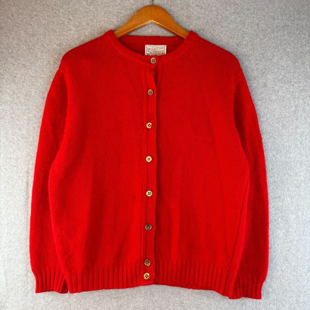 Vintage Red Pendleton Button Up Sweater Cardigan 100% Virgin Wool Grandma Core M - Picture 2 of 6